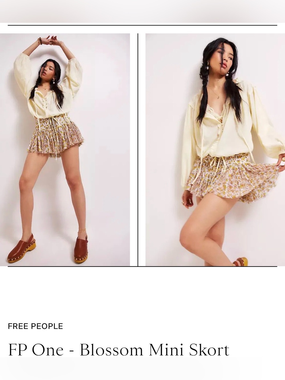 Free People Mini Skort in Cream with Pastel Floral